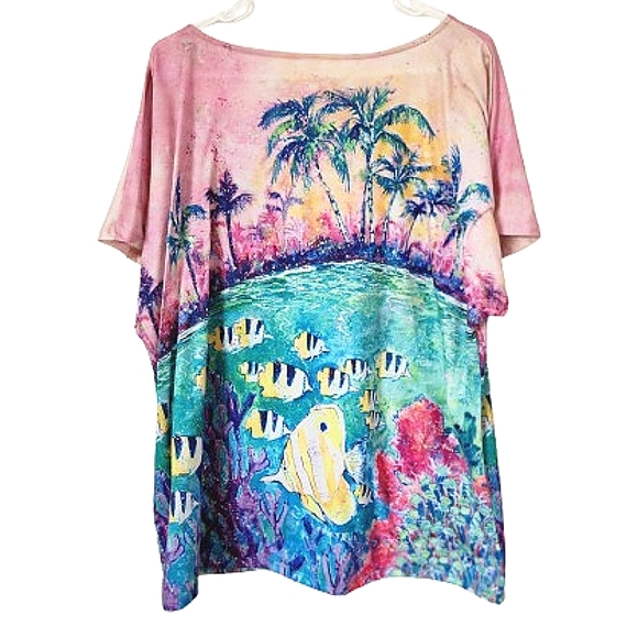 Leoma Lovegrove Pink Blue Embellished Cap Sleeve Tee XL - Picture 2 of 6